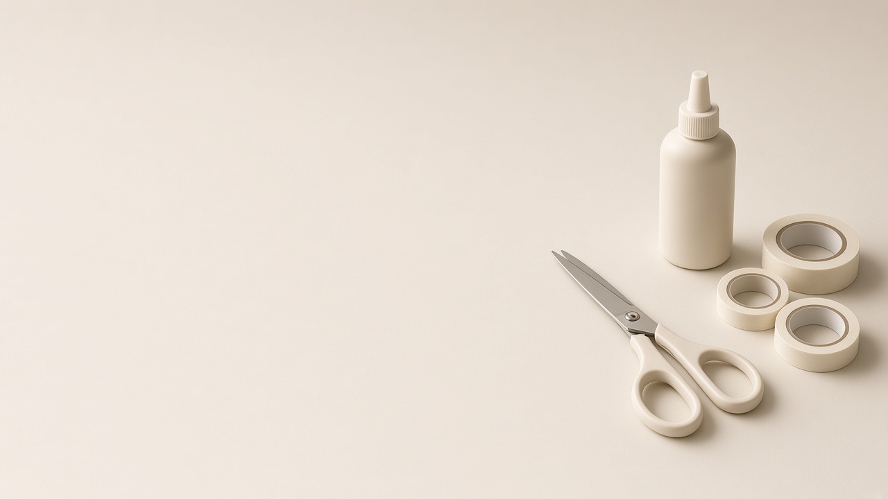 Desk accessories including glue, scissors and tape