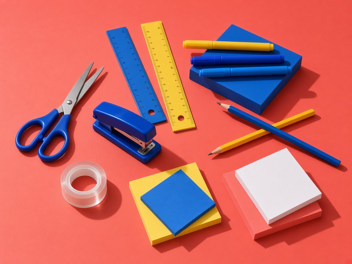 Colourful office and desk stationery