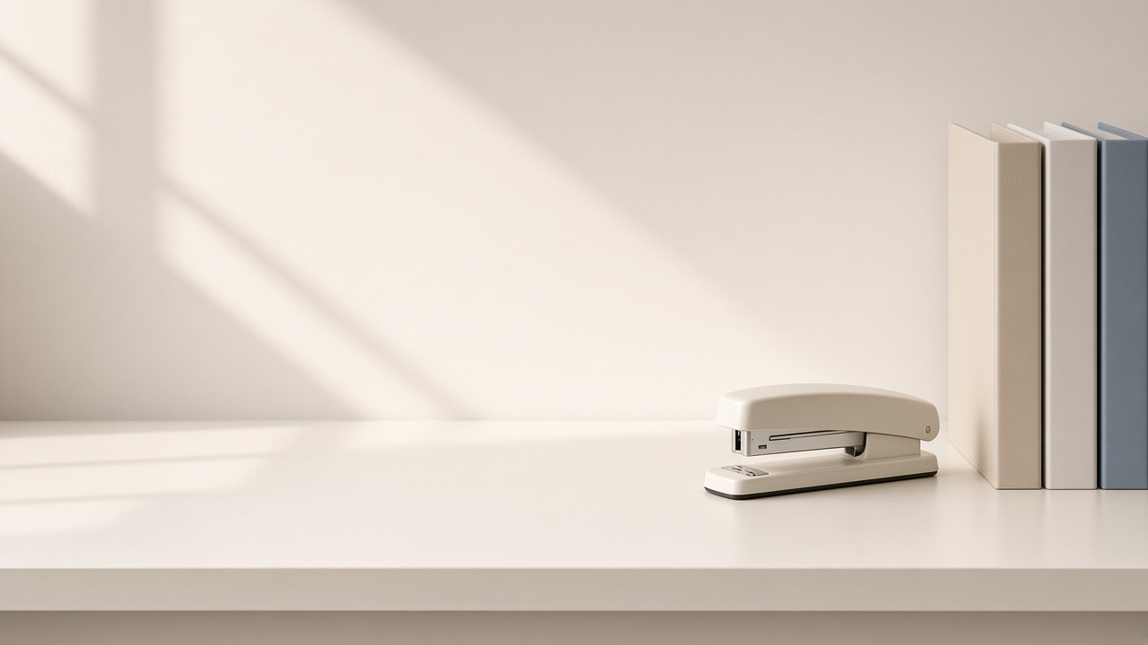 An organised office desk with stationery tools